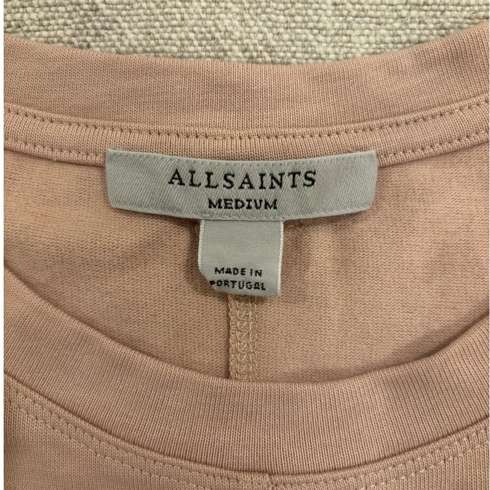 AllSaints Mira Tee in Lilac Ash Pink Organic Cotton Ruched Crop Size Medium - Picture 4 of 6